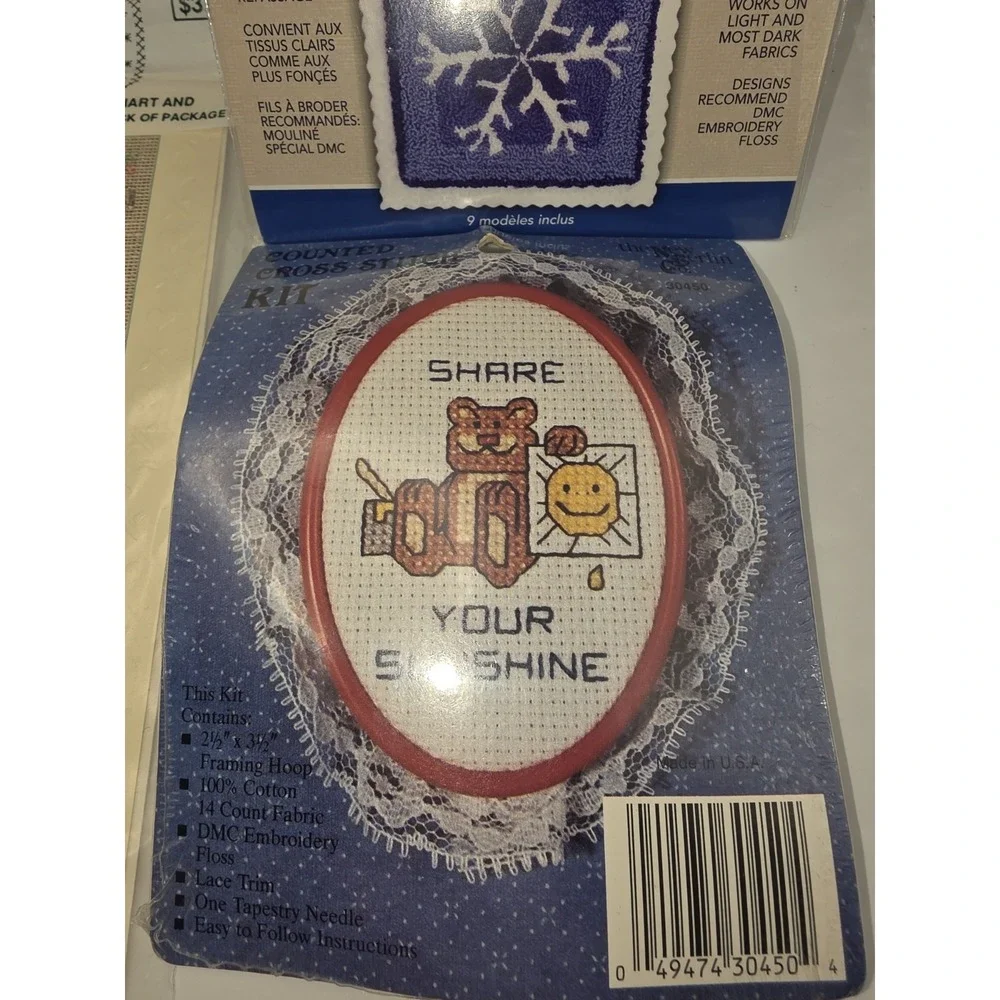 Lot Of 4 Cross Stitches Needlepoint - See Pictures Teddy Bear